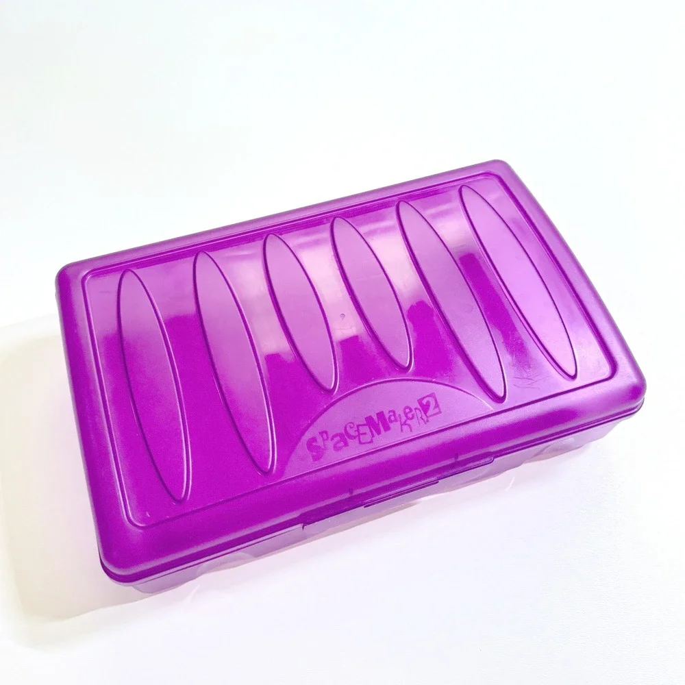 Spacemaker 2 Pencil Boxes VTG 90s Y2K Plastic School Supply Storage Blue Purple